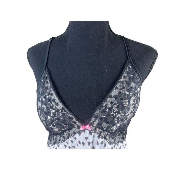 Victoria secrets Medium black lace hearts cotton sleep dress pajamas - Picture 2 of 6